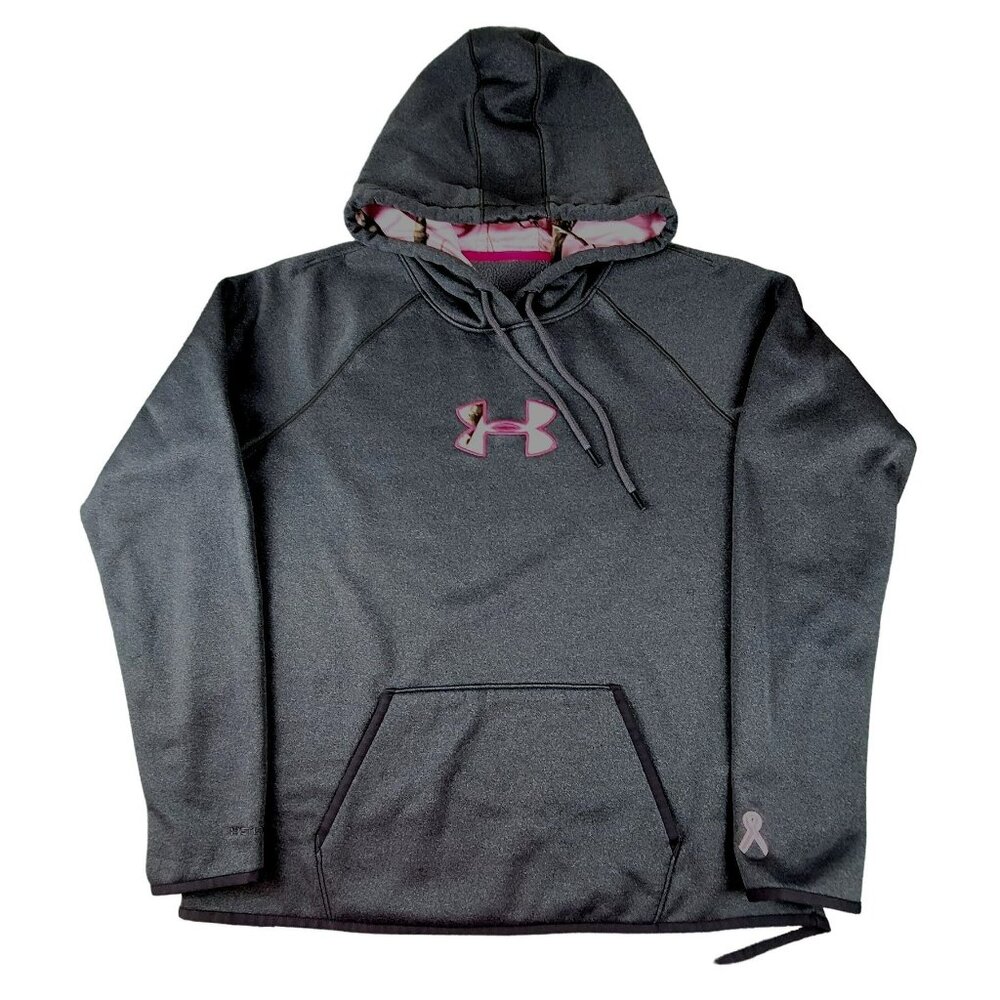 Under Armour Womens Hoodie Jacket Grey Pink Cancer Awareness Size XL  JH1549